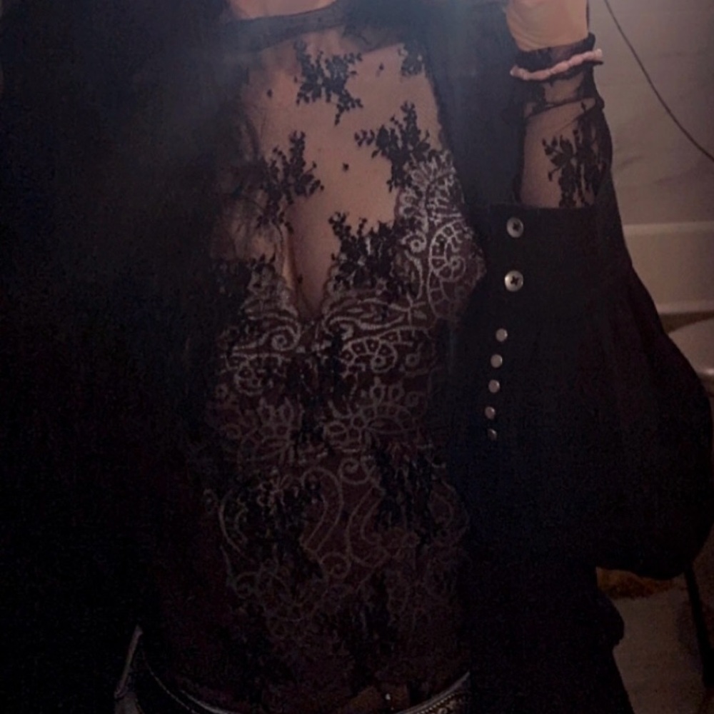 Free People Black Lace Long Sleeve Blouse